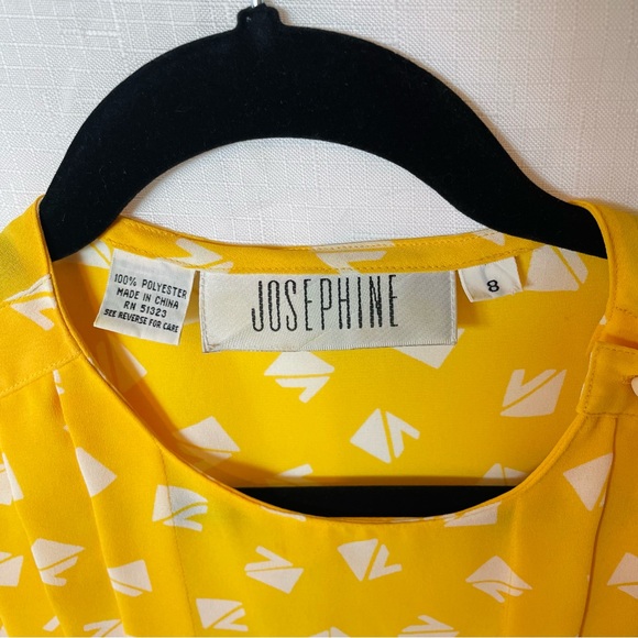 Vintage Josephine 80s Blouse Short Sleeve Shoulder Buttons Pleated Yellow sz 8 - Picture 4 of 8